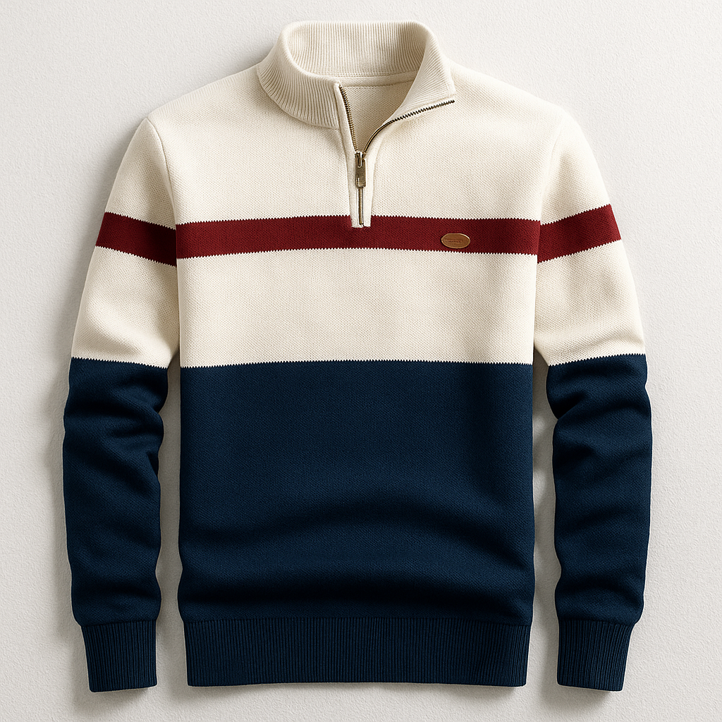 Men's Color Block Quarter Zip Sweater, Fine Knit Mock Neck Pullover — view 2