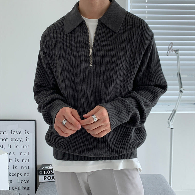 Men's Waffle Knit Quarter Zip Sweater, Oversized Collared Winter Pullover — view 1
