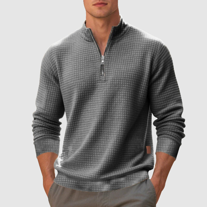 Men's Cotton Blend Waffle Quarter Zip Sweatshirt with Stand Collar