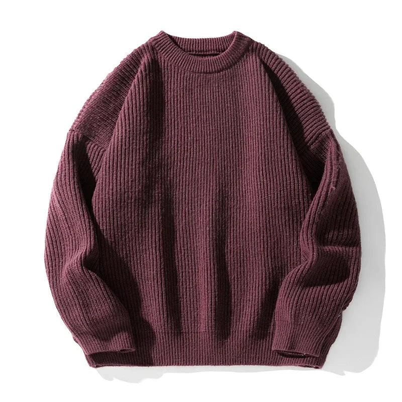Men's Oversized Chunky Ribbed Crewneck Sweater with Dropped Shoulders