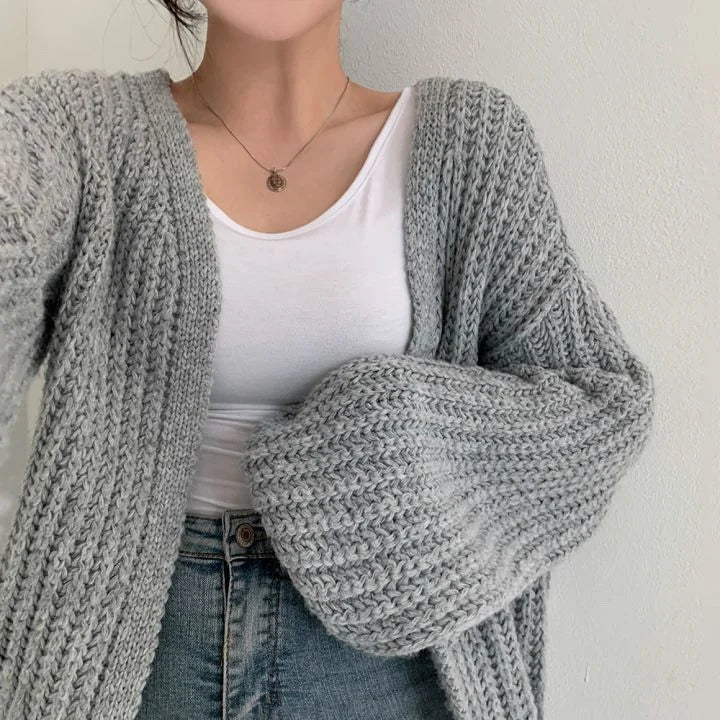 Women's Oversized Chunky Ribbed Open Front Cardigan with Full Sleeves