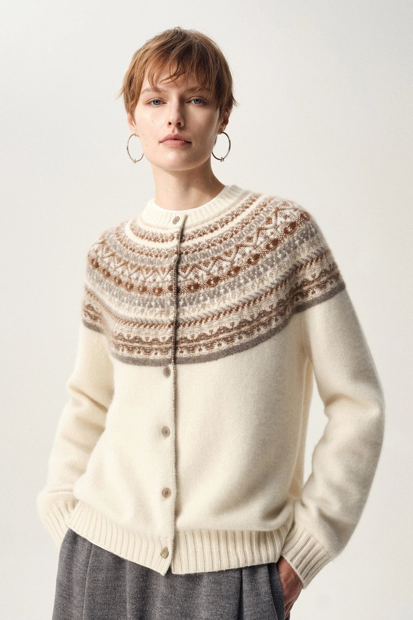 Women's Wool Fair Isle Cardigan, Button Front Winter Sweater — view 1