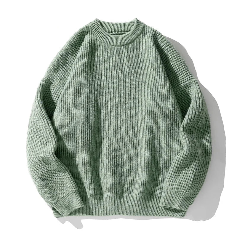 Men's Chunky Ribbed Knit Sweater, Oversized Crewneck Winter Pullover — view 1