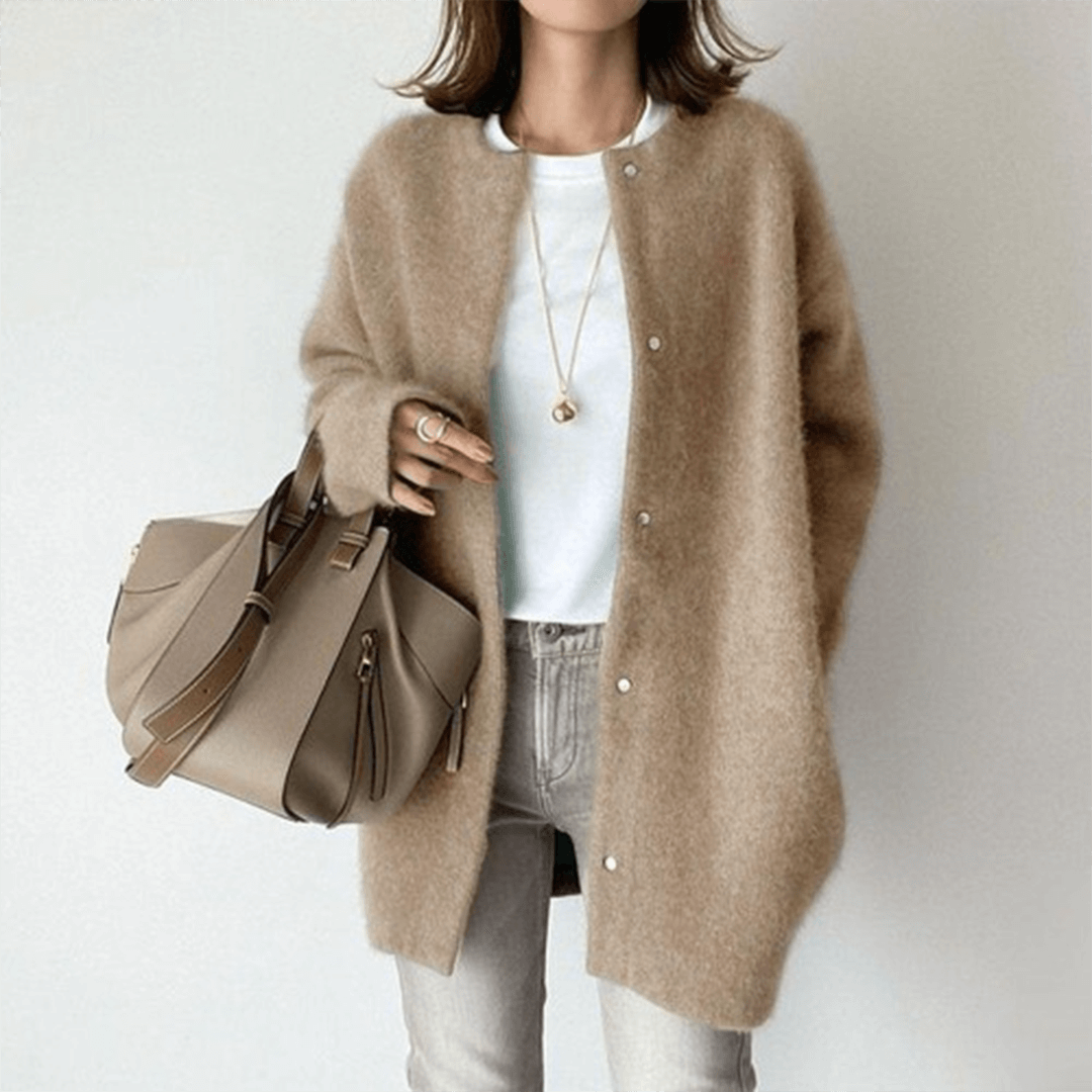 Women's Longline Brushed Knit Cardigan, Button Front Oversized Winter Sweater — view 1