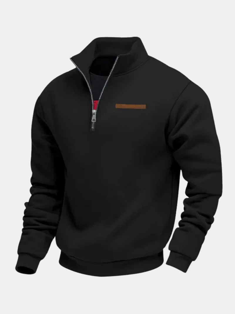 Men's Fleece Quarter Zip Sweatshirt with Stand Collar and Ribbed Cuffs