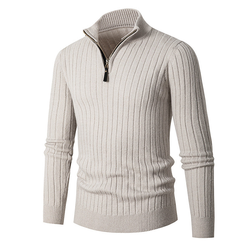 Men's Ribbed Knit Quarter Zip Sweater, Mock Neck Winter Pullover — view 4