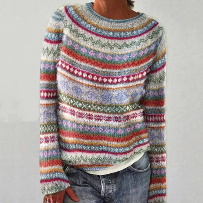 Women's All Over Fair Isle Knit Sweater, Brushed Crewneck Winter Pullover — view 1