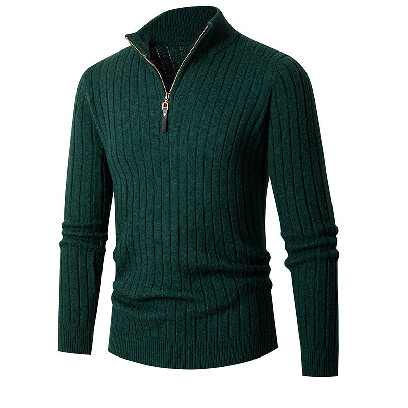 Men's Slim Ribbed Quarter Zip Sweater with Mock Neck and Stretch Knit