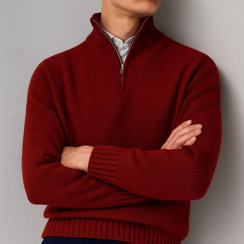 Men's Soft Knit Quarter Zip Sweater with Stand Collar and Regular Fit