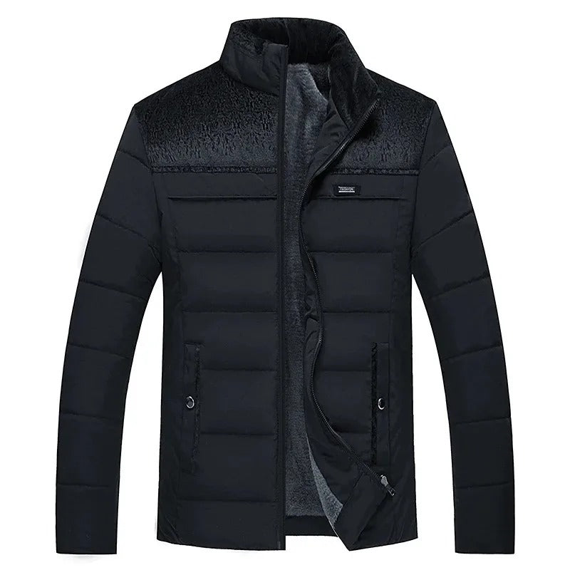 Men's Fleece Lined Padded Jacket, Insulated Stand Collar Winter Coat — view 2