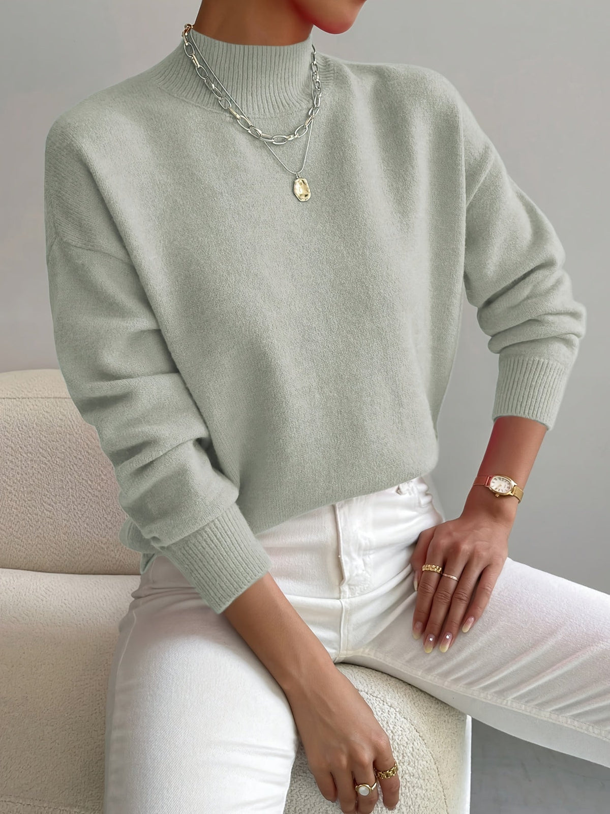 Women's Soft Brushed Knit Sweater, Mock Neck Relaxed Winter Pullover — view 1