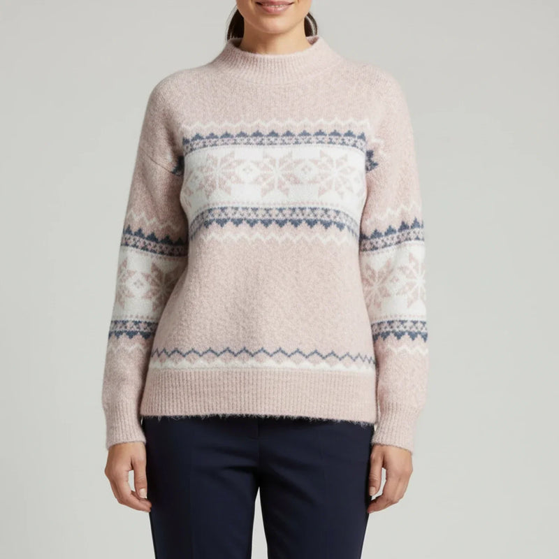 Women's Brushed Fair Isle Mock Neck Sweater with Relaxed Layering Fit