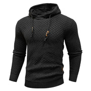 Men's Textured Knit Pullover Hoodie, Drawcord Neck Casual Sweatshirt