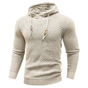 Men's Textured Knit Pullover Hoodie, Drawcord Neck Casual Sweatshirt