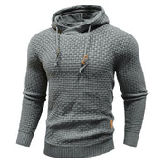 Men's Textured Knit Pullover Hoodie, Drawcord Neck Casual Sweatshirt