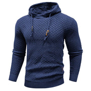 Men's Textured Knit Pullover Hoodie, Drawcord Neck Casual Sweatshirt