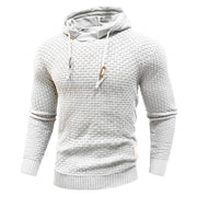 Men's Textured Knit Pullover Hoodie, Drawcord Neck Casual Sweatshirt