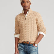 Men's Cotton Cable Knit Quarter Zip Sweater, Ribbed Winter Pullover