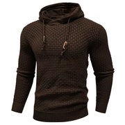 Men's Textured Knit Pullover Hoodie, Drawcord Neck Casual Sweatshirt