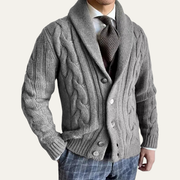 Men's Chunky Cable Knit Cardigan, Shawl Collar Button Front Winter Sweater