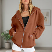 Women's Cotton Fleece Zip Up Hoodie, Oversized Casual Sweatshirt