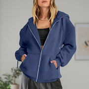 Women's Cotton Fleece Zip Up Hoodie, Oversized Casual Sweatshirt