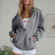 Women's Cotton Fleece Zip Up Hoodie, Oversized Casual Sweatshirt