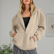 Women's Cotton Fleece Zip Up Hoodie, Oversized Casual Sweatshirt