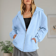 Women's Cotton Fleece Zip Up Hoodie, Oversized Casual Sweatshirt