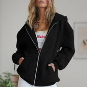 Women's Cotton Fleece Zip Up Hoodie, Oversized Casual Sweatshirt