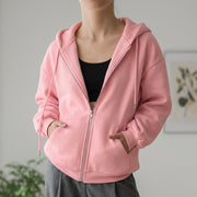 Women's Cotton Fleece Zip Up Hoodie, Oversized Casual Sweatshirt
