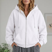 Women's Cotton Fleece Zip Up Hoodie, Oversized Casual Sweatshirt