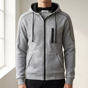 Men's Brushed Fleece Zip Up Hoodie, Casual Winter Sweatshirt