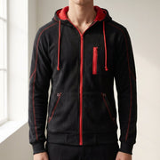 Men's Brushed Fleece Zip Up Hoodie, Casual Winter Sweatshirt