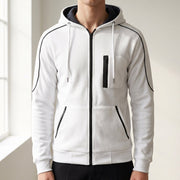 Men's Brushed Fleece Zip Up Hoodie, Casual Winter Sweatshirt