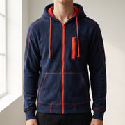 Men's Brushed Fleece Zip Up Hoodie, Casual Winter Sweatshirt