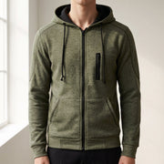 Men's Brushed Fleece Zip Up Hoodie, Casual Winter Sweatshirt