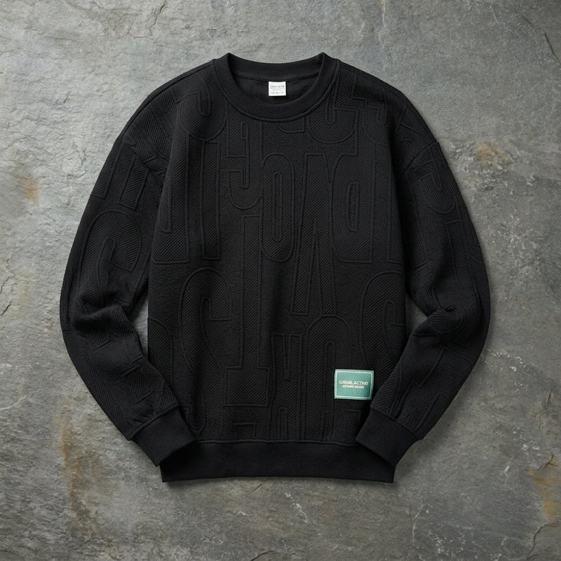 Men's Cotton Blend Textured Knit Crewneck Sweatshirt with Tonal Lettering