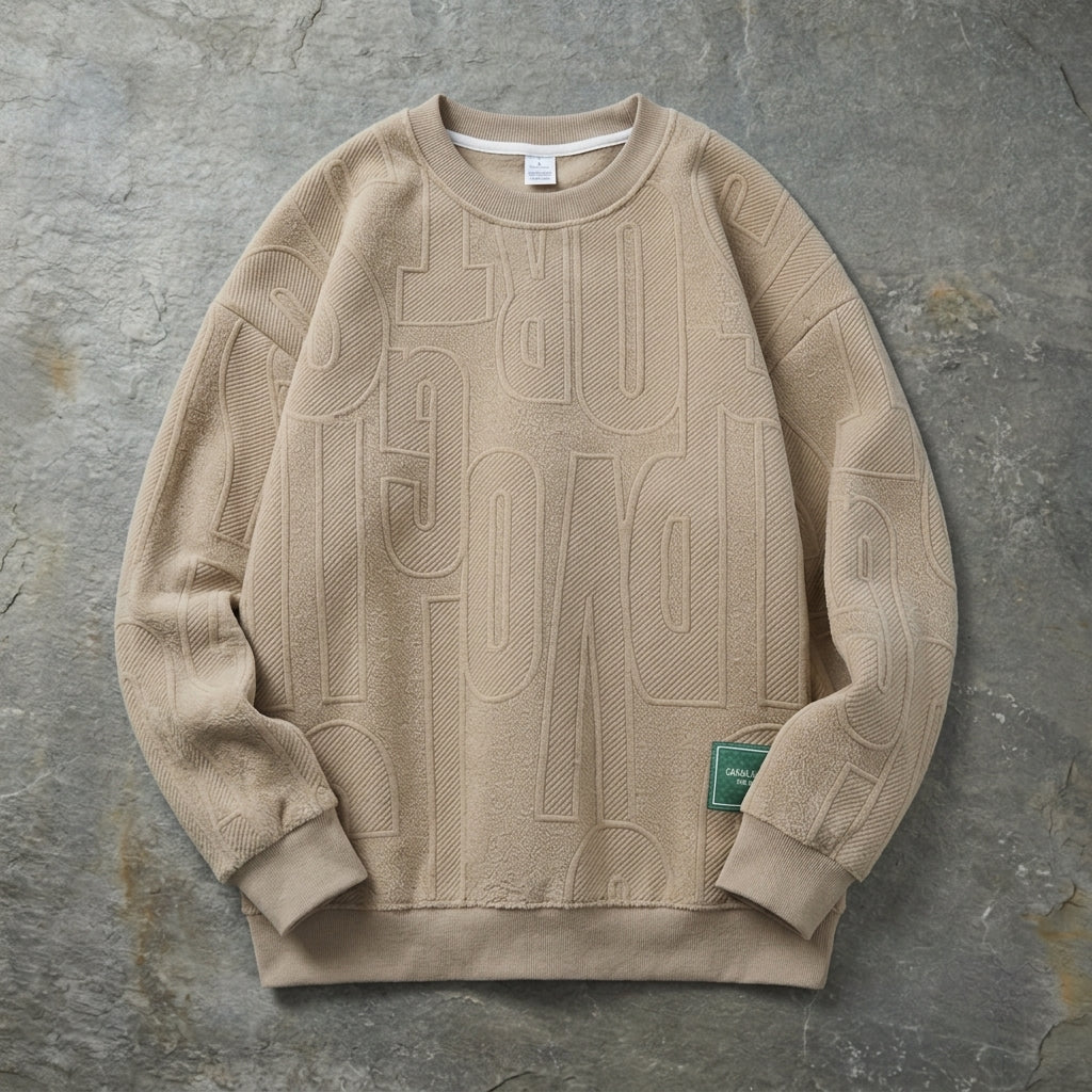 Men's Textured Knit Sweatshirt, Cotton Blend Crewneck Casual Pullover — view 1