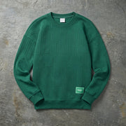 Men's Textured Knit Sweatshirt, Cotton Blend Crewneck Casual Pullover