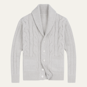 Men's Chunky Cable Knit Cardigan, Shawl Collar Button Front Winter Sweater
