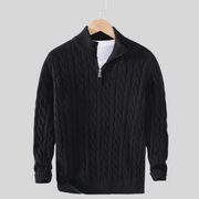 Men's Cable Knit Quarter Zip Sweater, Stand Collar Winter Pullover