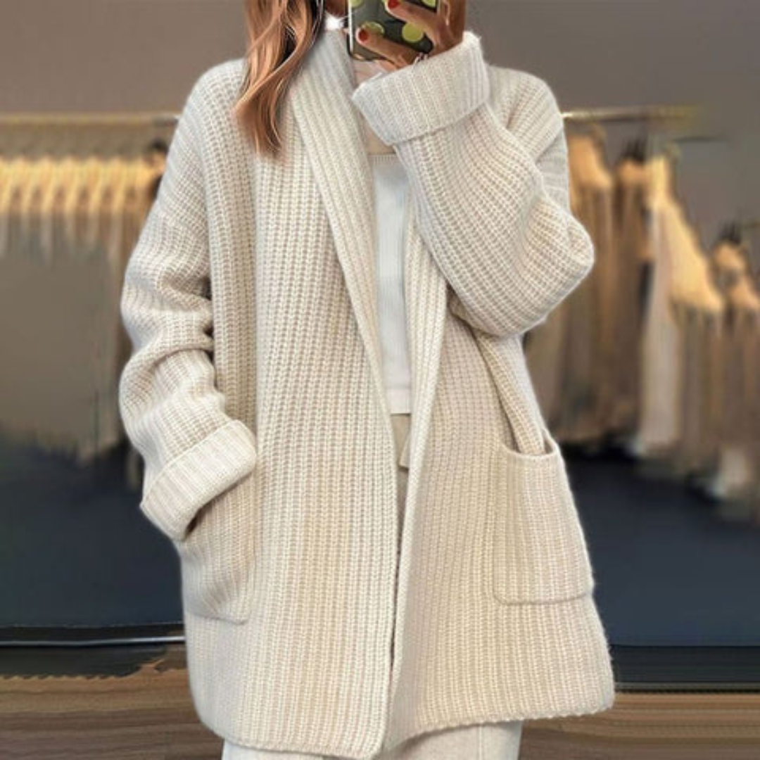 Women's Longline Chunky Knit Cardigan, Shawl Collar Open Front Winter Sweater — view 1