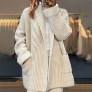 Women's Longline Chunky Knit Cardigan, Shawl Collar Open Front Winter Sweater