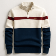 Men's Color Block Quarter Zip Sweater, Fine Knit Mock Neck Pullover