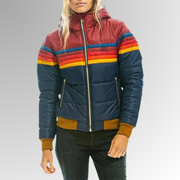 Women's Striped Puffer Jacket, Hooded Quilted Zip Up Winter Jacket