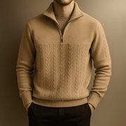 Men's Cable Knit Quarter Zip Sweater, Mock Neck Winter Pullover