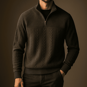 Men's Textured Cable Knit Quarter Zip Sweater, Stand Collar Winter Pullover
