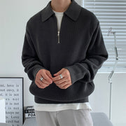Men's Waffle Knit Quarter Zip Sweater, Oversized Collared Winter Pullover