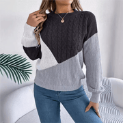 Women's Color Block Cable Knit Sweater, Relaxed Crewneck Winter Pullover